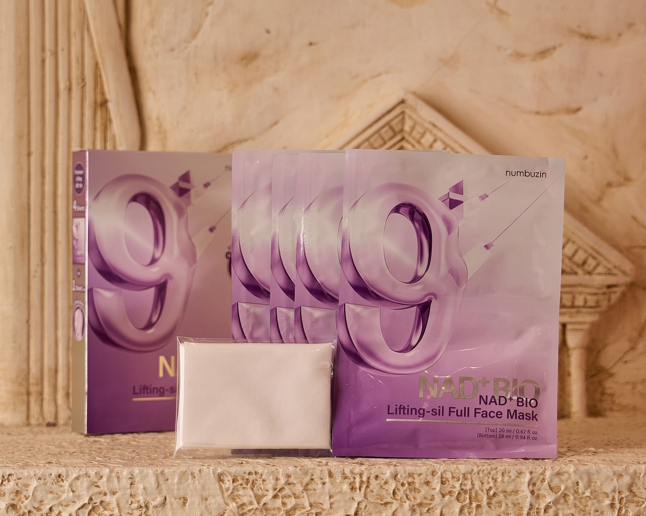 numbuzin No.9+ NAD+ BIO Lifting Full Face Mask, Peptide & Collagen Two-Piece Firming Mask for a Smooth, Defined-Looking Skin Finish, 4 Sheets + Lifting Band