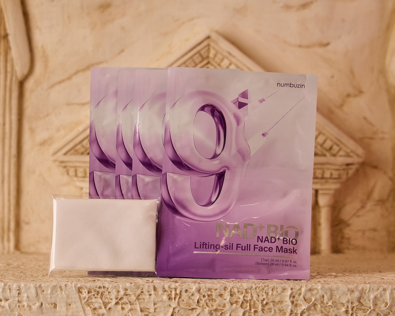 numbuzin No.9+ NAD+ BIO Lifting Full Face Mask, Peptide & Collagen Two-Piece Firming Mask for a Smooth, Defined-Looking Skin Finish, 4 Sheets + Lifting Band